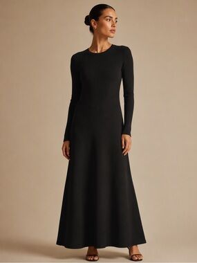 Tea Collection Black Ribbed Long Sleeve Maxi Dress Size Large Minimalist Chic